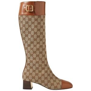 Gucci Ellis GG logo peforated heeled knee tall boots